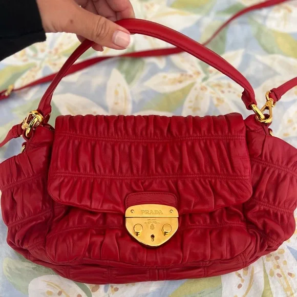 Prada Patina Dressy gaufre Red Leather Bag (rosso) - Picture 7 of 12